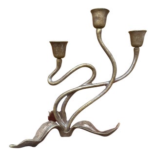 1980s Scott Nelles Bronze Floral 3 Candle Holder, Signed and Dated For Sale