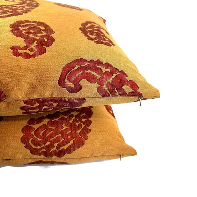2020s Scalamandre Katmandu in Gold and Red Pillow Cover - Gold and Red Paisley Cushion Cover For Sale - Image 5 of 5