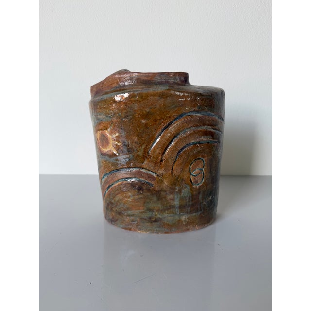 1980s Vintage Abstract Studio Art Pottery Sculptural Double-Neck Vase, Unsigned For Sale - Image 9 of 12