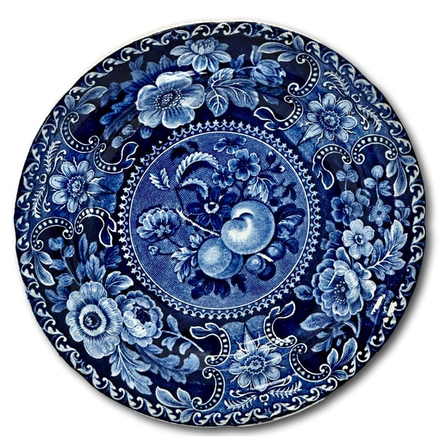 Stunning & Rare Antique Original Set of 3 Dark Flow Blue English Staffordshire 10 Inch Dinner Plates Circa 1830s For Sale In Boston - Image 6 of 18