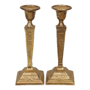 Repousse Brass Taper Candlestick Holders - a Pair