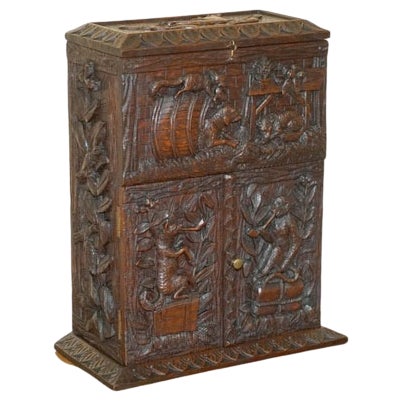 Carved Black Forest Wood Smoking Pipe Cabinet Box, 1870s For Sale