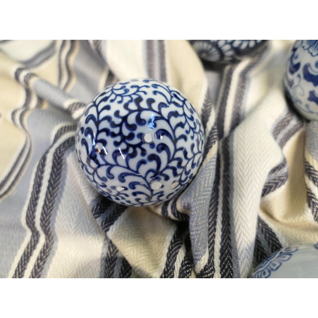 Blue and White Decorative Ceramic Balls, 1970, Set of 10 For Sale - Image 4 of 8