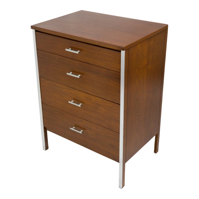 Paul McCobb for Calvin Nightstand in Walnut and Aluminum, Circa 1960s