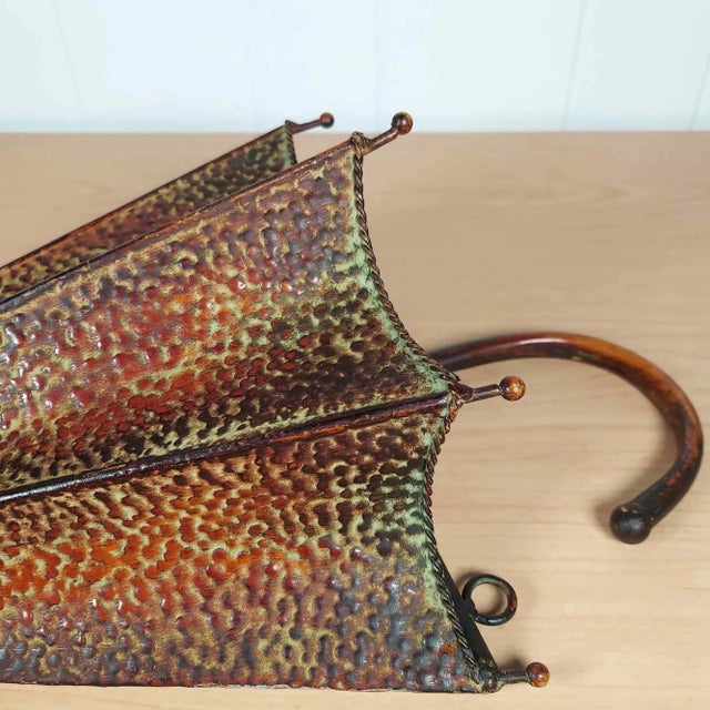 Metal Hammered Metal Umbrella Holder Planter Wall Hanging Textured Patina Umbrella Art For Sale - Image 7 of 9