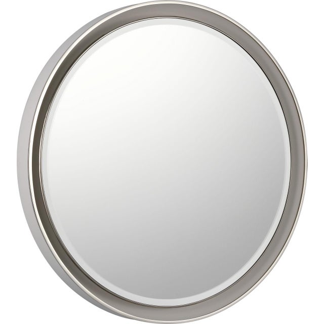 Visual Comfort Thomas O'Brien for Visual Comfort Signature Tricia 30" Illuminated Round Mirror in Matte White and Polished Nickel For Sale - Image 4 of 10