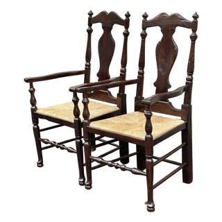 Rustic 18th Century Inspired English Country Armchairs - A Pair For Sale