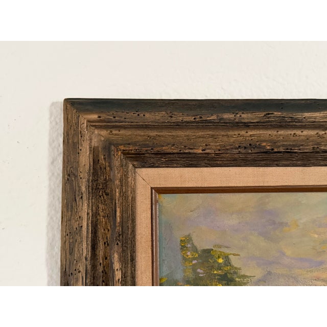Charming vintage oil painting depicting a European street scene at dusk, rendered in richly textured, expressive...