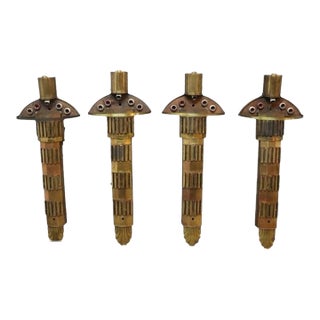 1930s Oversized Art Deco Brass Architectural Theater Lighting Sconces - Set of 4 For Sale