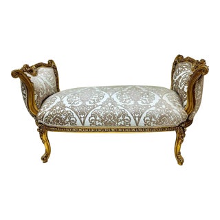 French Style White Bench With Gold Details For Sale