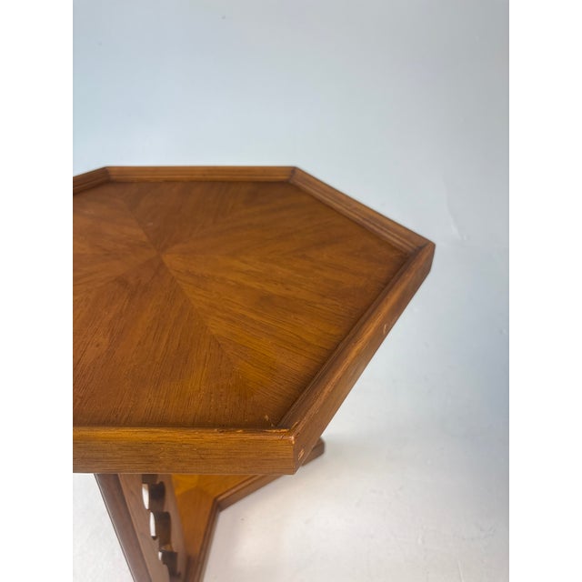 Amber 1960s Mid-Century Drexel "Esperanto" Pecan Hexagonal Side Tables - A Pair For Sale - Image 8 of 11
