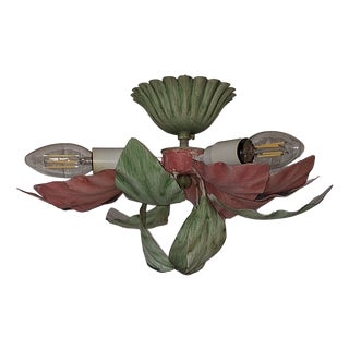 3-Light Florentine Ceiling Lamp with Colored Metal Frame, 1980s For Sale