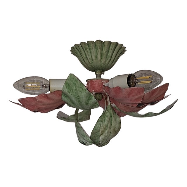 3-Light Florentine Ceiling Lamp with Colored Metal Frame, 1980s For Sale