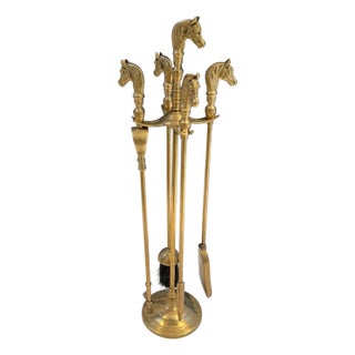 Neoclassical style brass horse fireplace tools For Sale