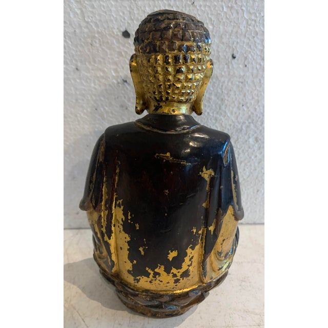 Solid Wood Buddha with Golden Patina, 20th Century For Sale - Image 5 of 10