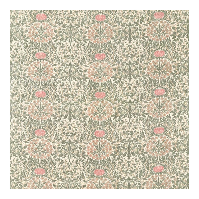 Morris & Co. Daisy & Oak Warp Print Fabric in Forest/Rose For Sale