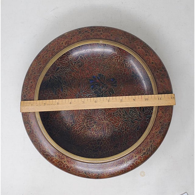 Vintage Cloisonne Enamel 12" Wide X 3-3/4" Tall Vintage Chinese Centerpiece Bowl Vase For Sale - Image 12 of 13