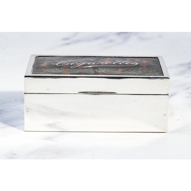 Metal Beautiful Faux Tortoiseshell Antique Sterling Silver Cigarette Box Tobacciana For Sale - Image 7 of 16