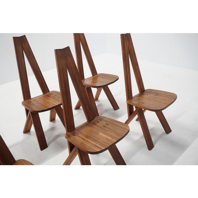 Tan Vintage S45 Chlacc Dining Chairs by Pierre Chapo, 1970s, Set of 6 For Sale - Image 8 of 10