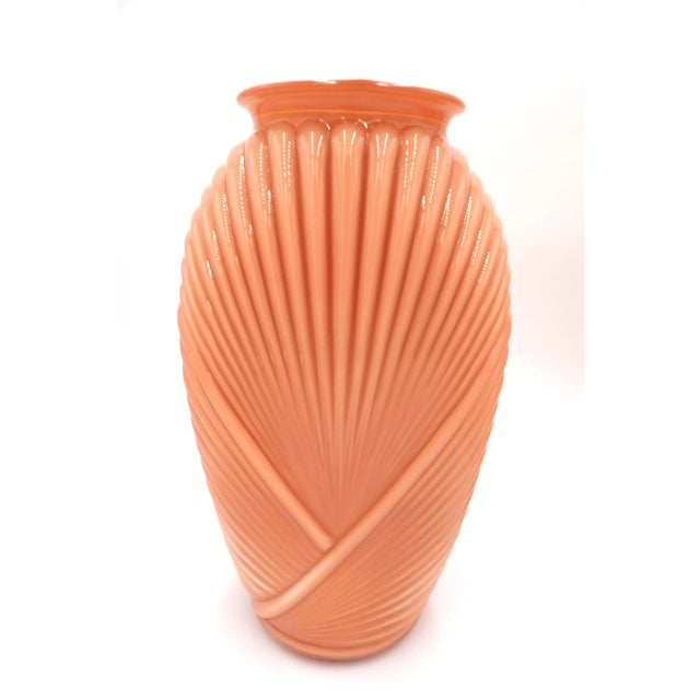 This pair of gorgeous peach draped vases by Anchor Hocking were made in the 1980s during the Art Deco revival. Each vase...