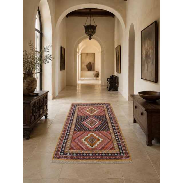 Tribal Vintage Moroccan Taznakht Tribal Wool Rug in Brown, Orange and Pink, 1960s For Sale - Image 3 of 17