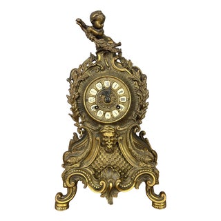 Vintage French Brass Ornate Cherub Mantel Clock For Sale