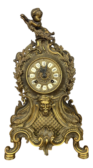 Vintage French Brass Ornate Cherub Mantel Clock