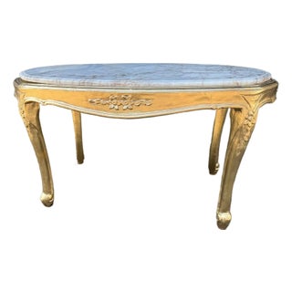 1940 French Louis XVI Gold Beech Marble Coffee Table - 1 Pc For Sale