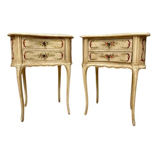 Two Drawers Painted in Light Beige Wood Kidney Nightstands, 1940s, Set of 2 For Sale