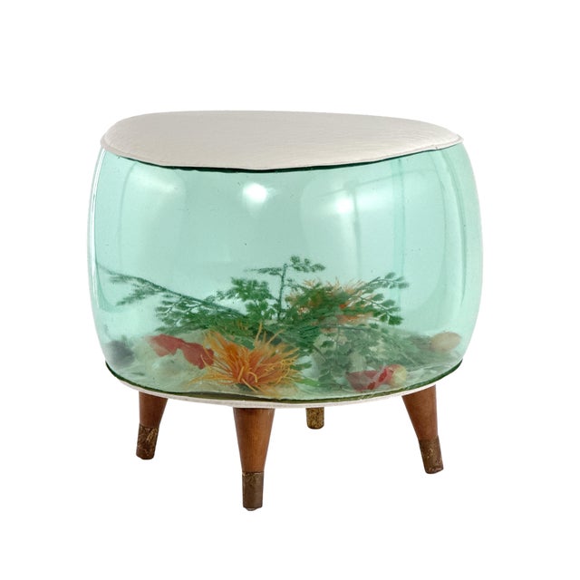 Vintage 1960s Mid-Century Modern Inflatable Aquarium Stool Ottoman Fish Tank Footstool For Sale - Image 4 of 16
