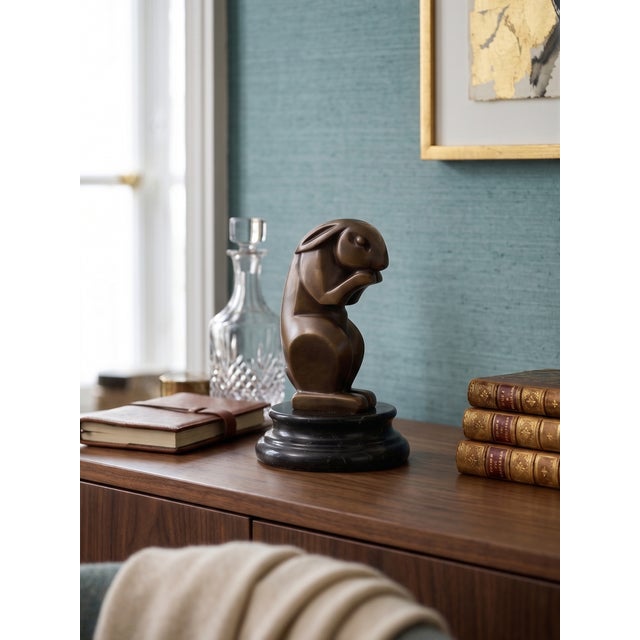 Art Deco Style Patinated Bronze Rabbit Sculpture after Bizette, in Flawless conditions. Designed from 2000 This piece has...