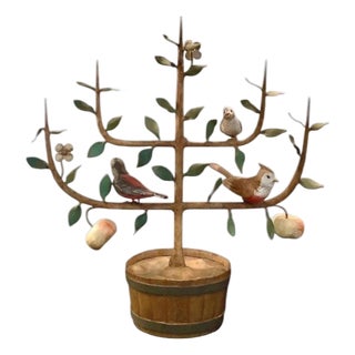 Vintage Italian Tole Espalier / Espaliered Tree Sculpture, Fruit Tree, Birds, Blossoms, & Apples, Manner of Mottahedeh For Sale