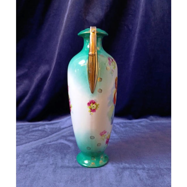 Antique Victorian Victoria Carlsbad Austria Portrait Vase, Victorian Art Nouveau Hand Painted Porcelain Urn, G M Asmann the Secret For Sale In Savannah - Image 6 of 13