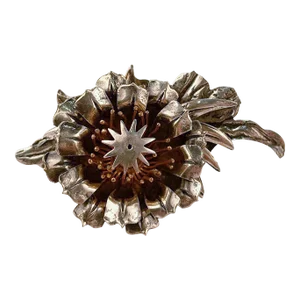 Vintage Larger Hawaiian Honolulu Sterling Silver Floy Mercer Flower Brooch
