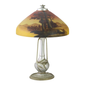 Antique Phoenix Reverse Painted Table Lamp With Landscape Scene C1920