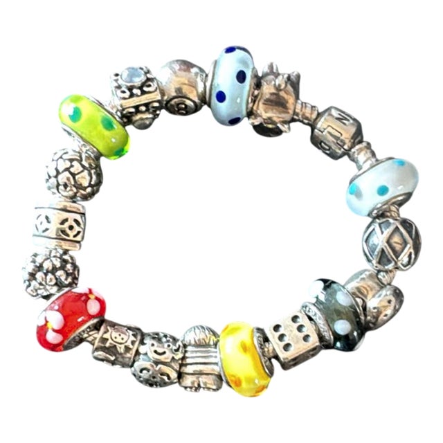 Silver Bracelet with 17 Multicolored Charms from Pandora, 1990s For Sale
