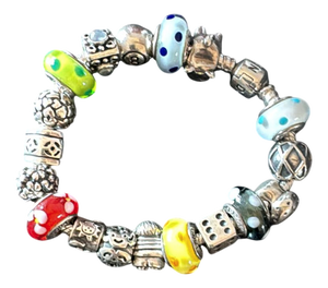 Silver Bracelet with 17 Multicolored Charms from Pandora, 1990s