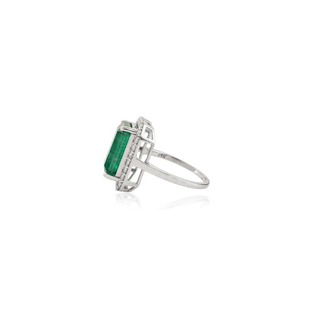 Not Yet Made - Made To Order 5.24 Carat Zambian Emerald Estate Diamond Ring Size 5.5 in 14k White Gold For Sale - Image 5 of 13