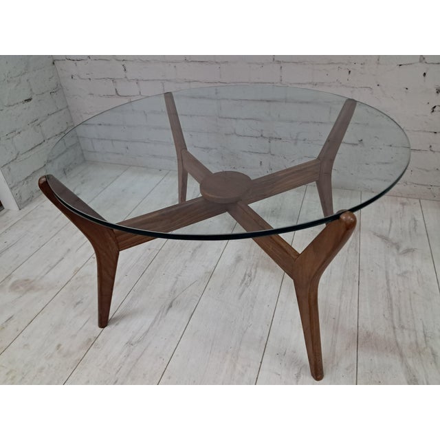 Mid-Century Round Coffee Table Teak with Glass Top from Lebus, 1960s For Sale - Image 13 of 18