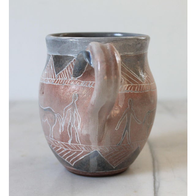 Mid 20th Century Vintage Southwestern Native American Pottery Coffee Mug W/ Horses, People & Sea Turtle For Sale - Image 5 of 7