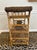 English Vintage Ficks Reed Style Rattan, Wicker & Cane Shelf Etagere With Leather Bindings For Sale - Image 3 of 17