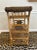English Vintage Rattan, Wicker & Cane Etagere Shelf With Leather Bindings For Sale - Image 3 of 17