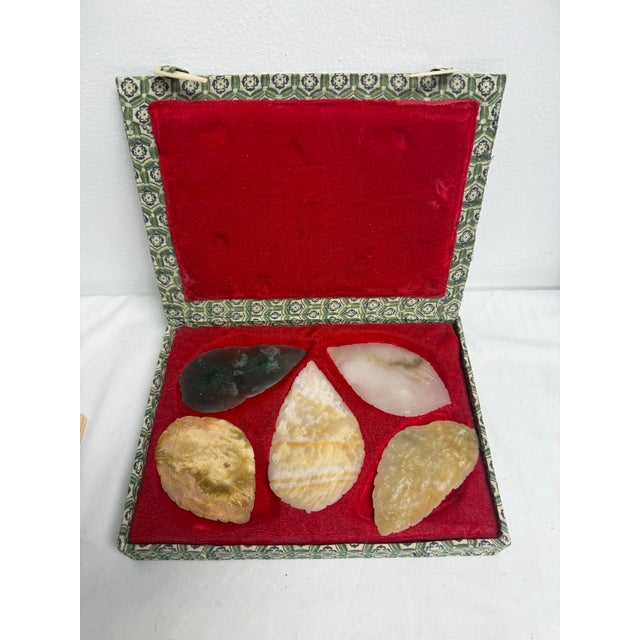Vintage 1920's to 1940's carved jade insects on leaves. Each leaf has hand carved calligraphy poems on each. Custom...