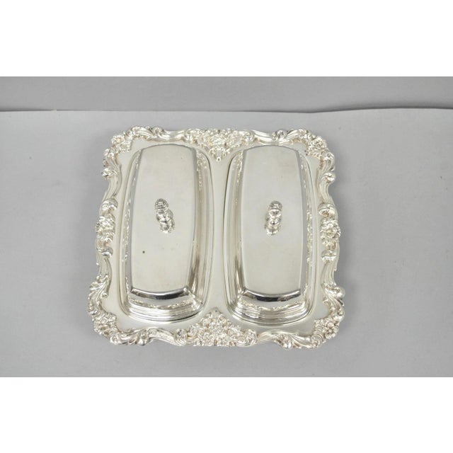 Vintage Poole Lancaster Rose Victorian Silver Plated Twin Covered Double Butter Dish (B) , NO Glass Liners. Circa Mid 20th...