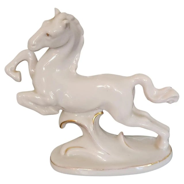 Ebeling & Reuss Antique Porcelain Horse Gold Trim Erphila Germany For Sale - Image 4 of 6