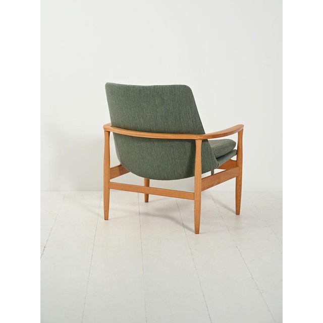 Scandinavian Armchair in Oak and Sage Green Wool, 1950s For Sale - Image 3 of 11