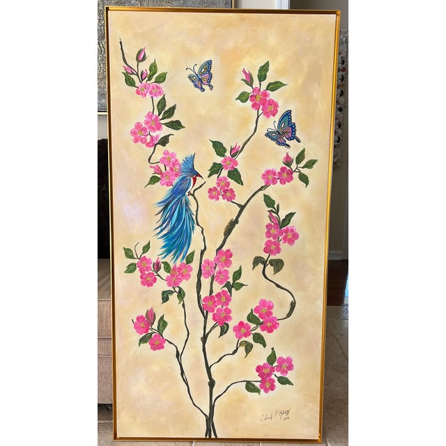 Chinoiserie Cherry Blossoms - Designed and hand painted by Cheryl P. Kohloff Dimensions: 24”w x 48”h x 2.5”d Color...
