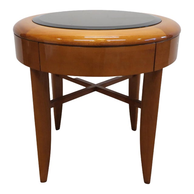 1980s Pace Cherry Wood & Glass Side Table For Sale