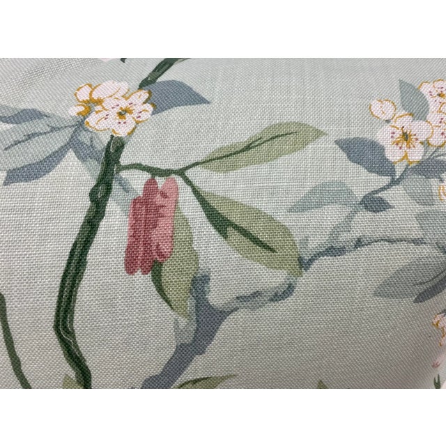 Pair of 20" Square Pillows With a Delicate Tropical Foliage Pattern That Is Dotted With White Flowers - Made in Uk. For Sale - Image 9 of 13
