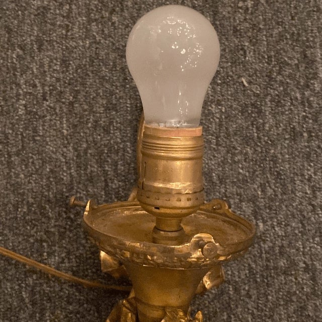 Mid 20th Century Maison Arlus Bronze Sconce Hand Holding Torch & Flame Glass Shade For Sale - Image 11 of 14